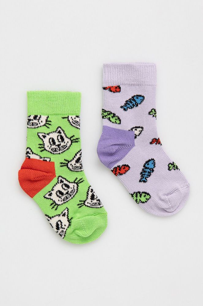 Дитячі шкарпетки Happy Socks Kids Cat and Fish 2-pack колір барвистий