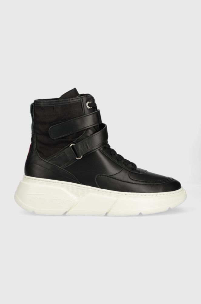 Шкіряні кросівки Tommy Hilfiger FW0FW06910 CHUNKY WARM SNEAKER HIGH колір чорний