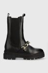 Шкіряні черевики Tommy Hilfiger FW0FW07046 MONOCHROMATIC CHELSEA BOOT CHAIN жіночі колір чорний на плоскому ходу Шкіряні черевики Tommy Hilfiger FW0FW07046 MONOCHROMATIC CHELSEA BOOT CHAIN жіночі колір чорний на плоскому ходу