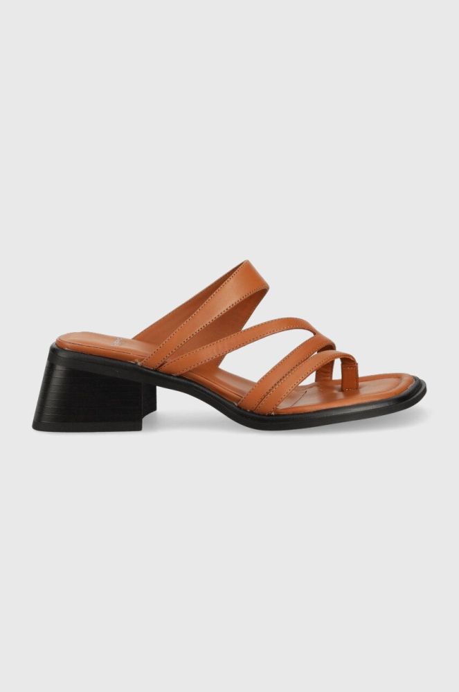 Шкіряні шльопанці Vagabond Shoemakers INES жіночі колір коричневий каблук блок