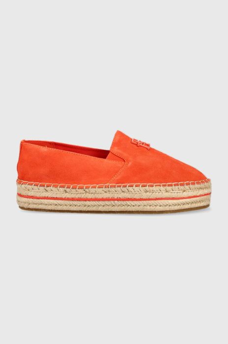 Замшеві еспадрилі Tommy Hilfiger TH SUEDE FLATFORM ESPADRILLE колір помаранчевий на платформі FW0FW07069