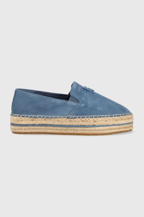 Замшеві еспадрилі Tommy Hilfiger TH SUEDE FLATFORM ESPADRILLE на платформі FW0FW07069 колір блакитний