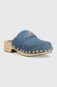 Замшеві шльопанці Tommy Hilfiger TH CLOG SUEDE жіночі колір синій на платформі FW0FW07171