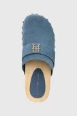 Замшеві шльопанці Tommy Hilfiger TH CLOG SUEDE жіночі колір синій на платформі FW0FW07171