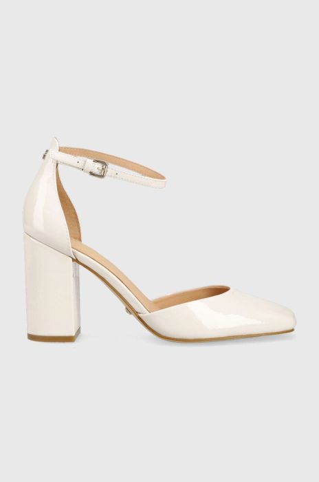 Шкіряні туфлі Guess Kiella колір бежевий каблук блок FL5KIE PAT03 CREAM