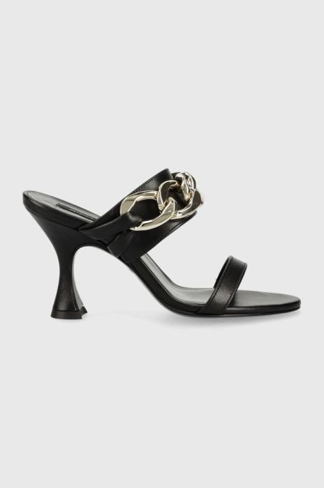 Шкіряні шльопанці Patrizia Pepe жіночі колір чорний каблук блок (2890772)