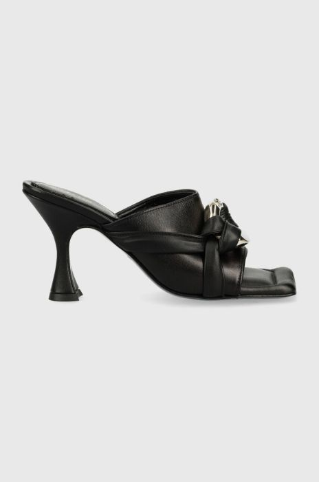 Шкіряні шльопанці Patrizia Pepe жіночі колір чорний каблук блок (3007353)
