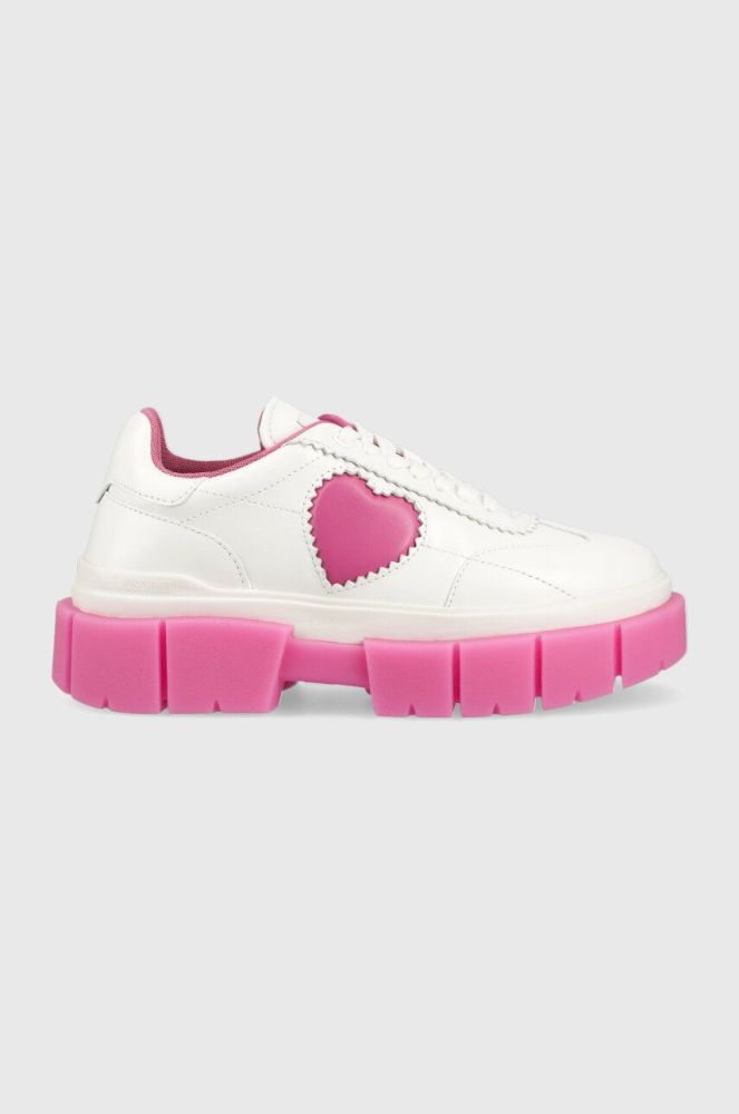 Шкіряні кросівки Love Moschino Sneakerd Belove 65 колір білий JA15676G1G