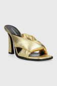Шкіряні шльопанці Pinko Corinne жіночі колір золотий на шпильці