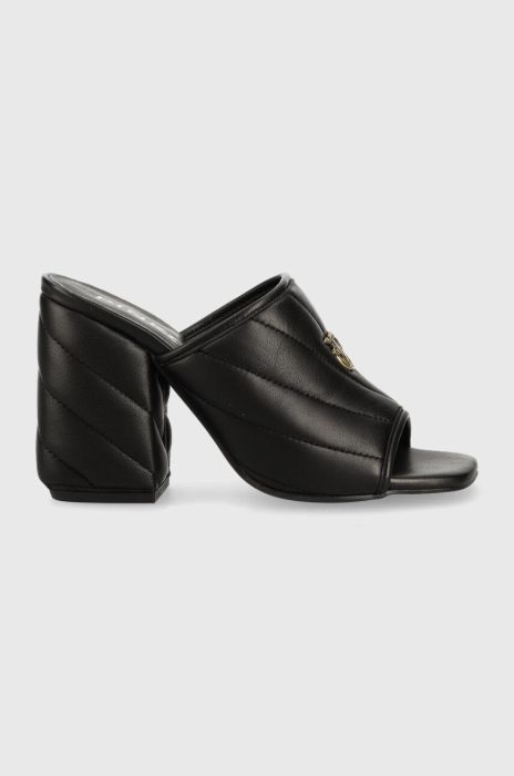 Шкіряні шльопанці Pinko Martine жіночі колір чорний каблук блок 100666 A0O0 Z99