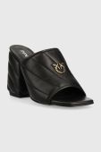 Шкіряні шльопанці Pinko Martine жіночі колір чорний каблук блок 100666 A0O0 Z99
