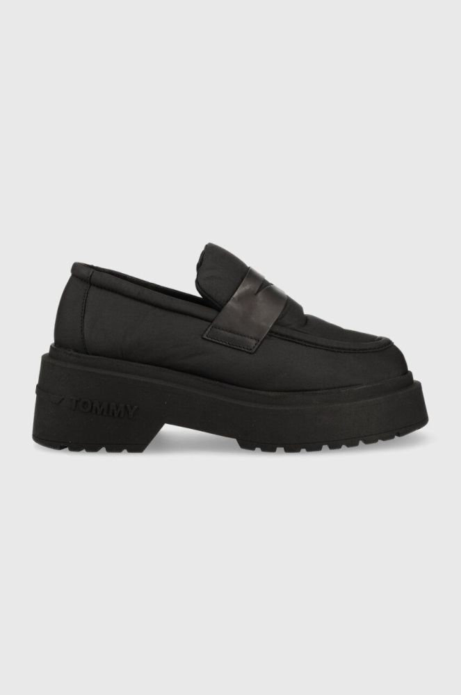 Мокасини Tommy Jeans PUFFER LOAFER жіночі колір чорний на платформі EN0EN02080