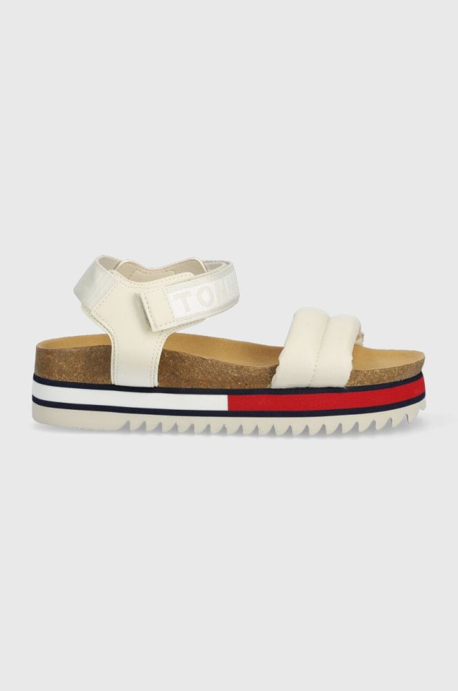 Сандалі Tommy Jeans FLAG OUTSOLE SANDAL жіночі колір бежевий на платформі EN0EN02122