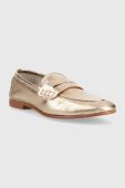Шкіряні мокасини Tommy Hilfiger TH LOAFER GOLDEN жіночі колір золотий на плоскому ходу FW0FW06992
