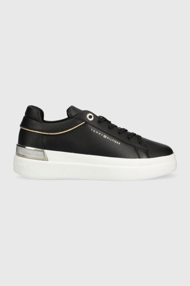 Шкіряні кросівки Tommy Hilfiger LUX METALLIC CUPSOLE SNEAKER колір чорний FW0FW07030