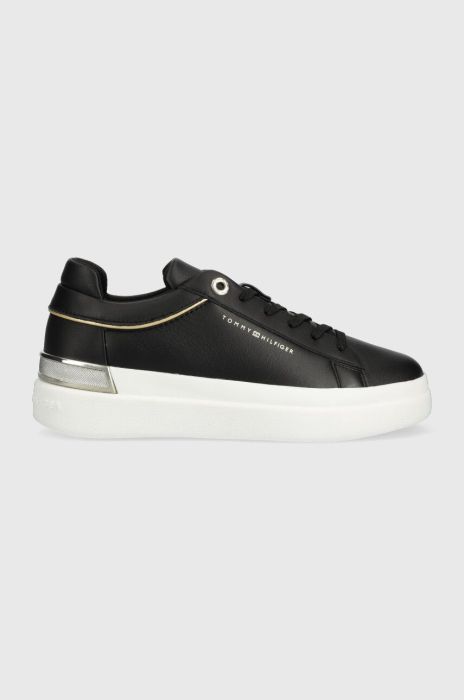 Шкіряні кросівки Tommy Hilfiger LUX METALLIC CUPSOLE SNEAKER колір чорний FW0FW07030
