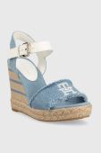 Сандалі Tommy Hilfiger DENIM WEDGE SANDAL жіночі на танкетці FW0FW07079 колір блакитний