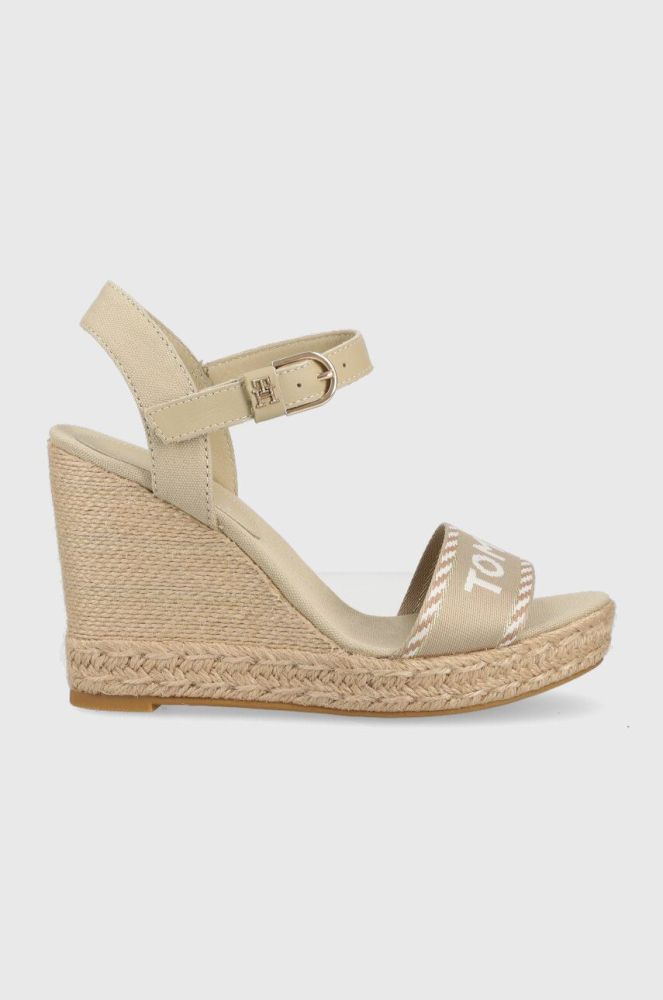 Сандалі Tommy Hilfiger SEASONAL WEBBING WEDGE жіночі колір бежевий на платформі FW0FW07088