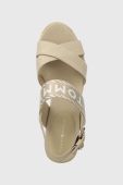 Сандалі Tommy Hilfiger SEASONAL WEBBING MID WEDGE жіночі колір бежевий на танкетці FW0FW07091