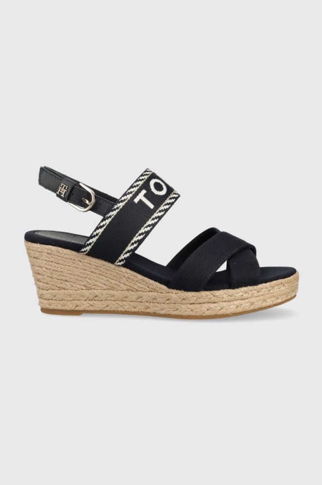 Сандалі Tommy Hilfiger SEASONAL WEBBING MID WEDGE жіночі колір синій на танкетці FW0FW07091