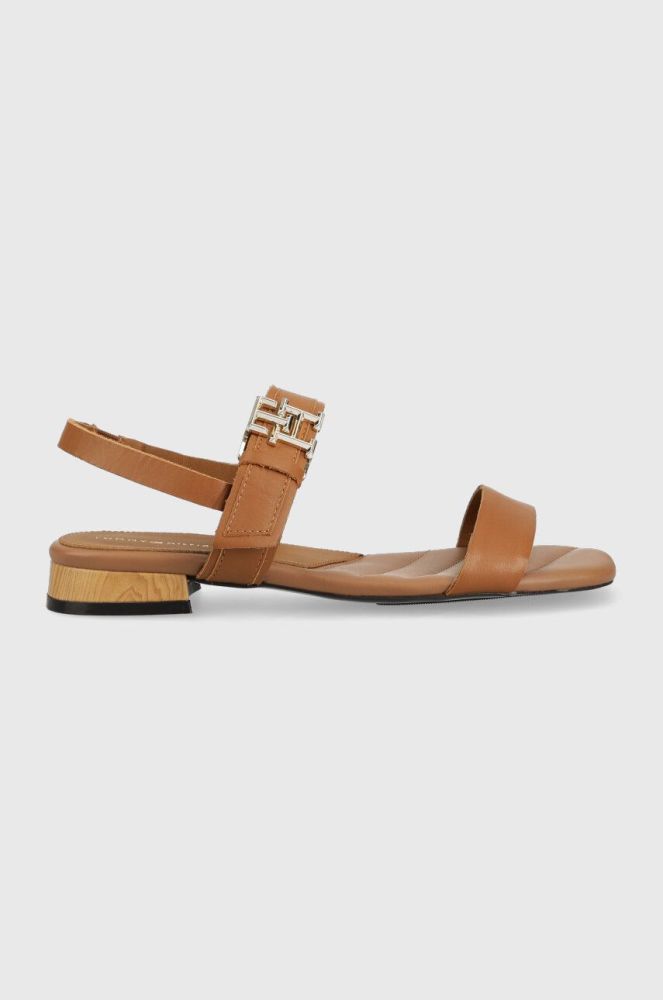 Шкіряні сандалі Tommy Hilfiger HARDWARE FLAT SANDAL жіночі колір коричневий FW0FW07094