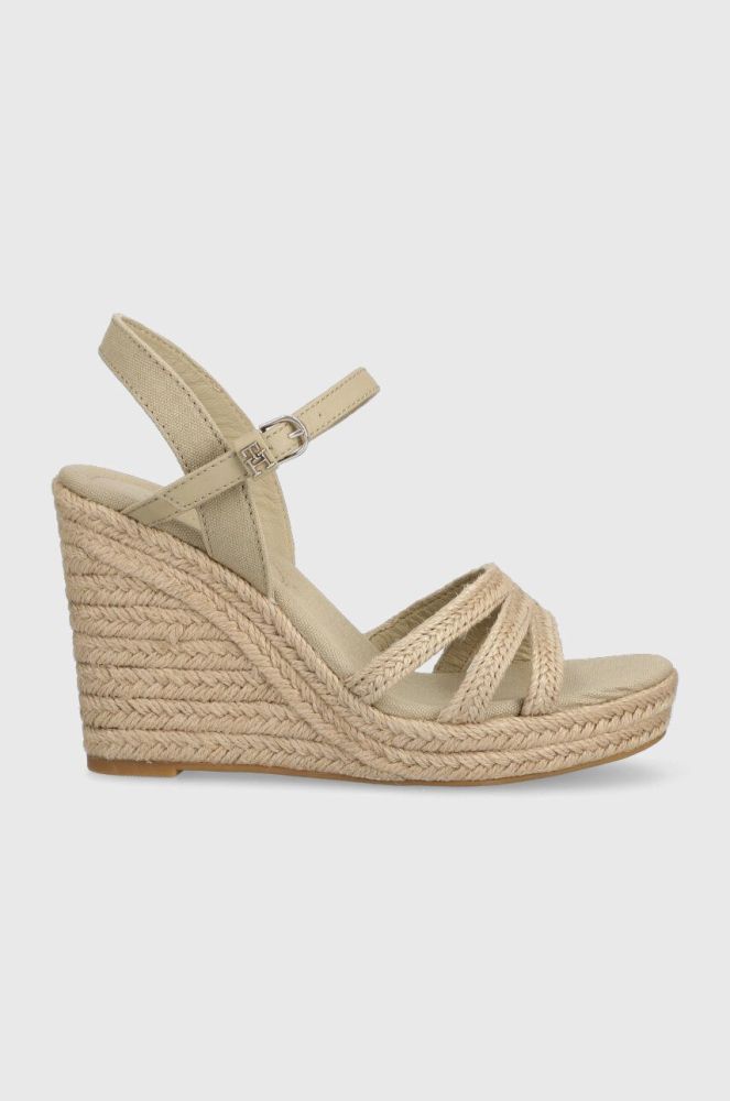 Сандалі Tommy Hilfiger ESSENTIAL BASIC WEDGE SANDAL жіночі колір бежевий на танкетці FW0FW07220