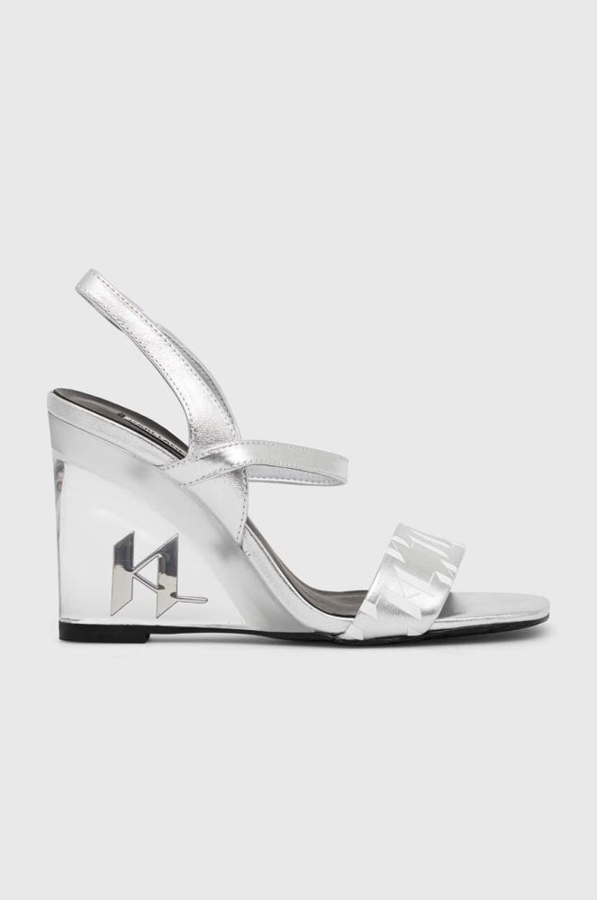 Шкіряні сандалі Karl Lagerfeld ICE WEDGE колір срібний KL34610