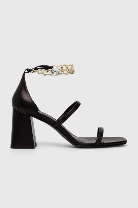 Шкіряні сандалі Twinset жіночі колір чорний каблук блок 231TCT160