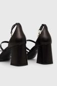 Шкіряні сандалі Twinset жіночі колір чорний каблук блок 231TCT160
