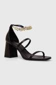 Шкіряні сандалі Twinset жіночі колір чорний каблук блок 231TCT160