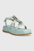 Шкіряні сандалі Guess VADIKA жіночі колір бірюзовий на платформі FL6VAD LEA03