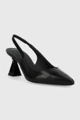 Шкіряні туфлі HUGO Rebecca колір чорний каблук блок відкрита п'ята