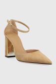 Замшеві туфлі BOSS Vivian колір бежевий каблук блок 50493071