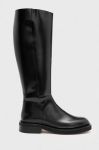 Шкіряні чоботи AllSaints MILO жіночі колір чорний на плоскому ходу WF587X Шкіряні чоботи AllSaints MILO жіночі колір чорний на плоскому ходу WF587X