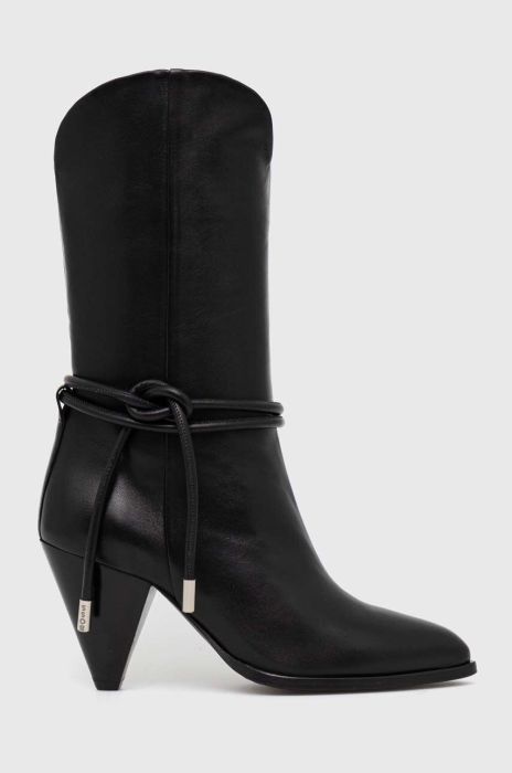 Шкіряні черевики BOSS Denise жіночі колір чорний каблук блок 50488713