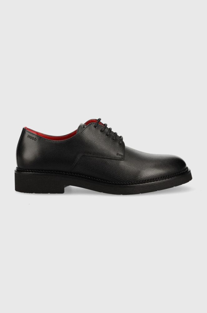 Шкіряні туфлі HUGO Luxity чоловічі колір чорний 50486285