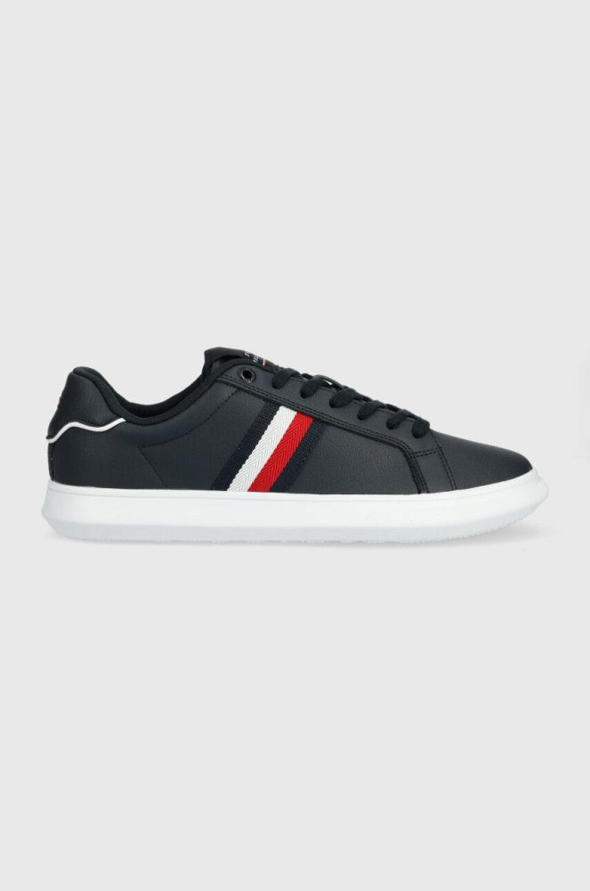 Шкіряні кеди Tommy Hilfiger CORPORATE LEATHER CUP STRIPES колір синій FM0FM04732