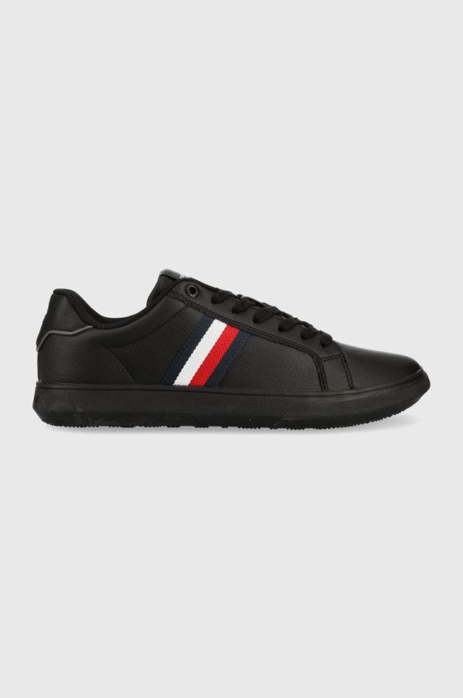 Шкіряні кеди Tommy Hilfiger CORPORATE LEATHER CUP STRIPES колір чорний FM0FM04732