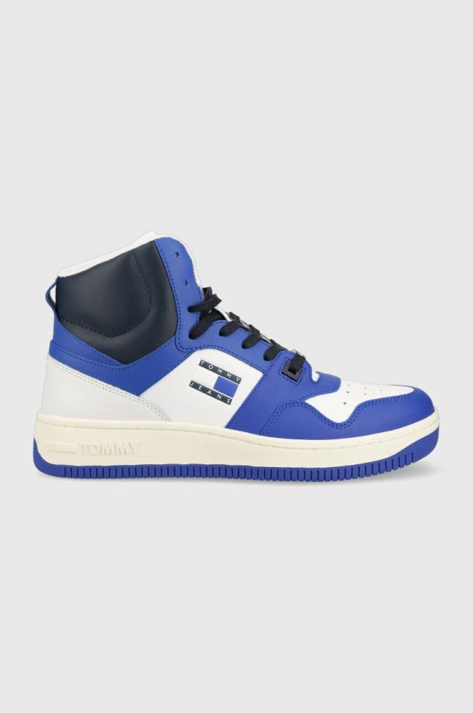 Шкіряні кросівки Tommy Jeans MID CUT BASKET EM0EM01164 колір блакитний