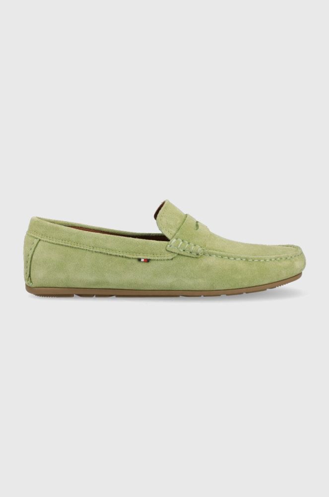 Шкіряні мокасини Tommy Hilfiger CASUAL HILFIGER SUEDE DRIVER чоловічі колір зелений FM0FM04271