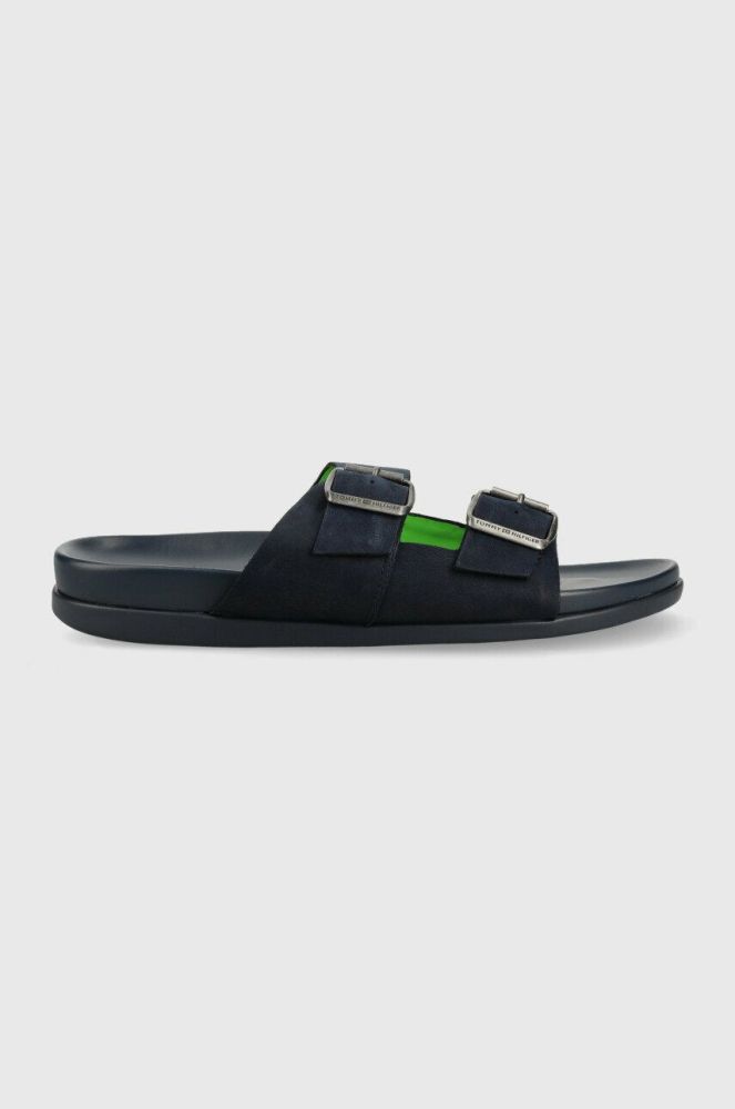 Замшеві шльопанці Tommy Hilfiger HILFIGER NUBUCK BUCKLES SANDAL чоловічі колір синій FM0FM04459