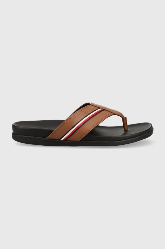 В'єтнамки Tommy Hilfiger HILFIGER LEATHER TOE POST SANDAL чоловічі колір коричневий FM0FM04460