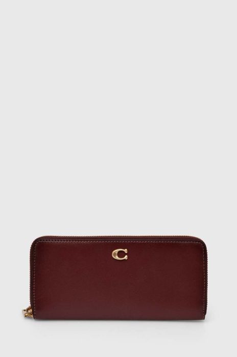 Шкіряний гаманець Coach жіночий колір бордовий (3306903)