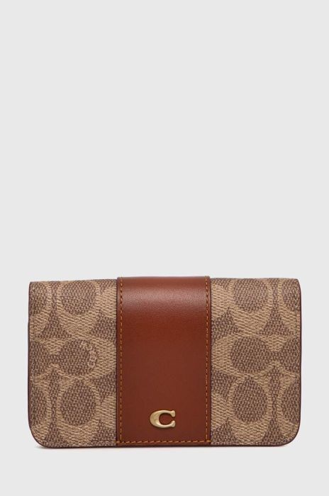 Шкіряний чохол на банківські карти Coach колір коричневий Шкіряний чохол на банківські карти Coach колір коричневий