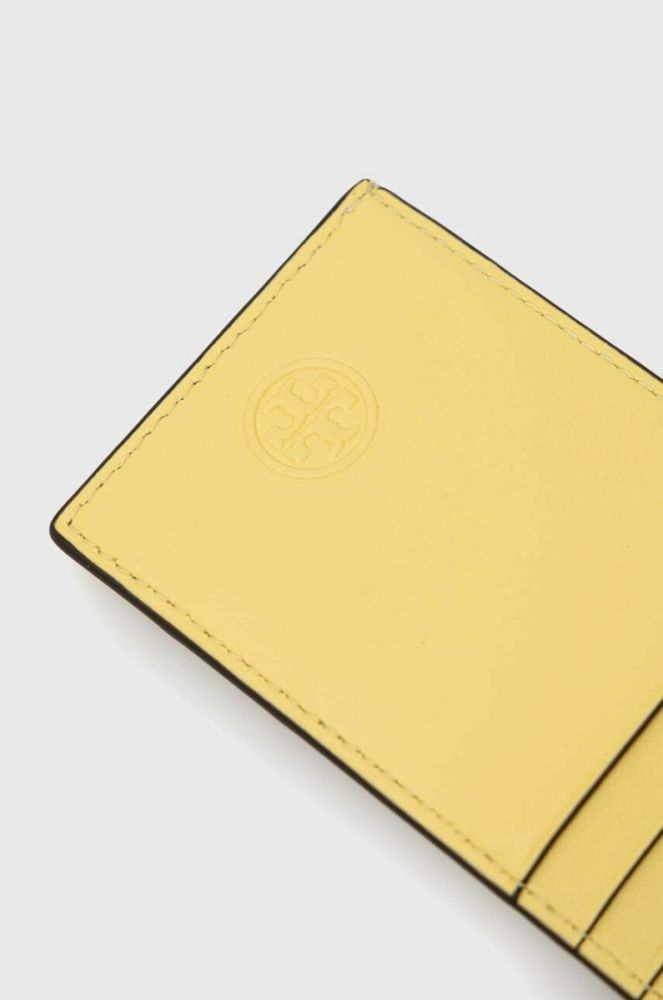 Шкіряний чохол на банківські карти Tory Burch колір жовтий фото 3