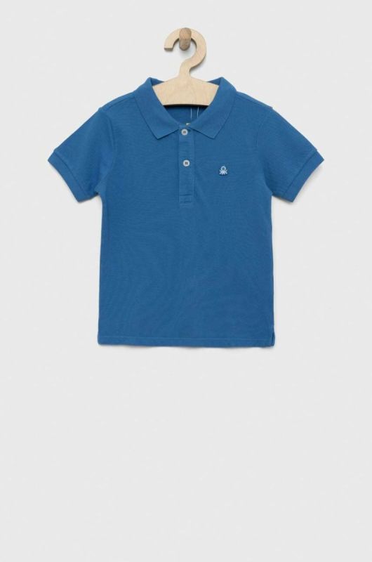 Дитяче бавовняне поло United Colors of Benetton однотонний колір блакитний (2984620)