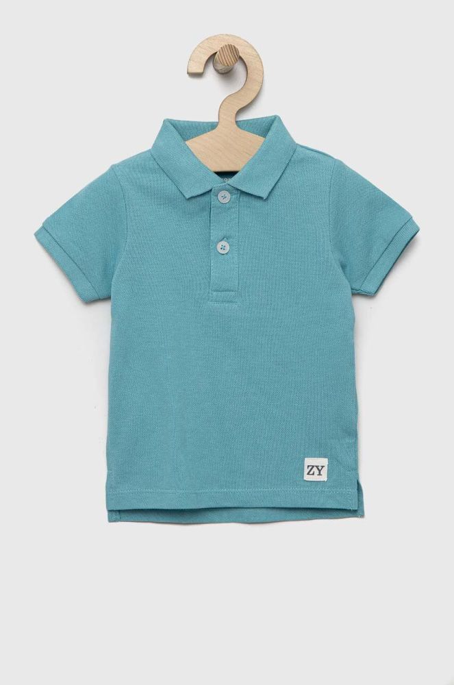 Дитяча бавовняна футболка поло zippy однотонний колір бірюзовий
