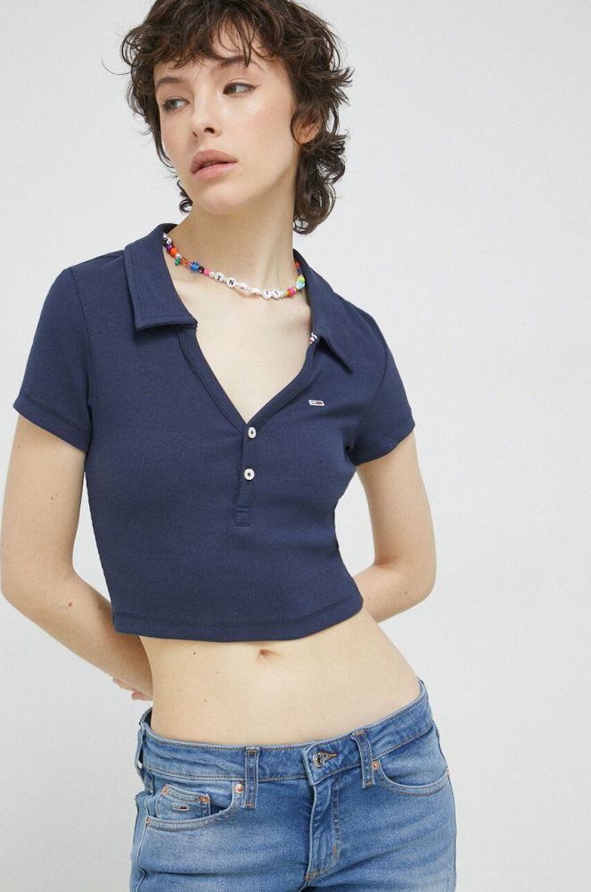 Поло Tommy Jeans жіночий колір синій (2990594)