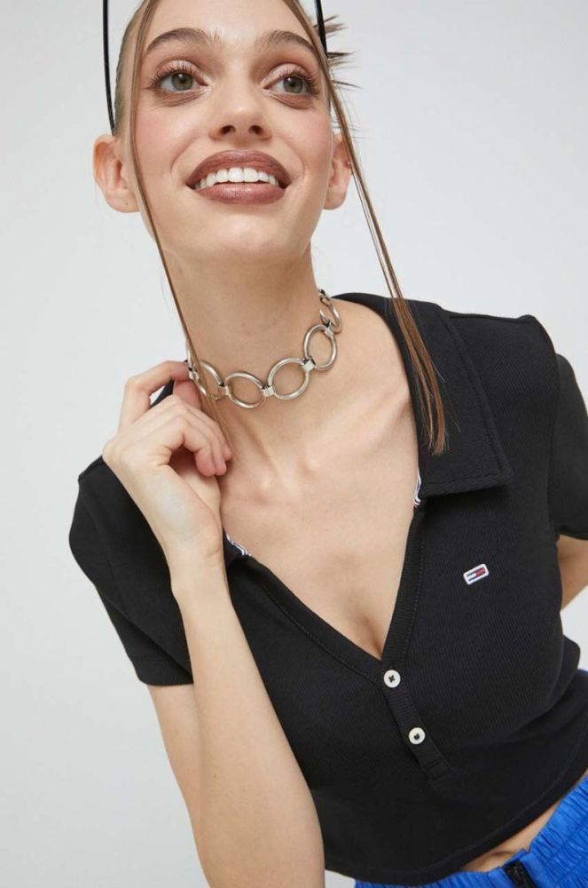 Поло Tommy Jeans жіночий колір чорний (2990605) фото 4