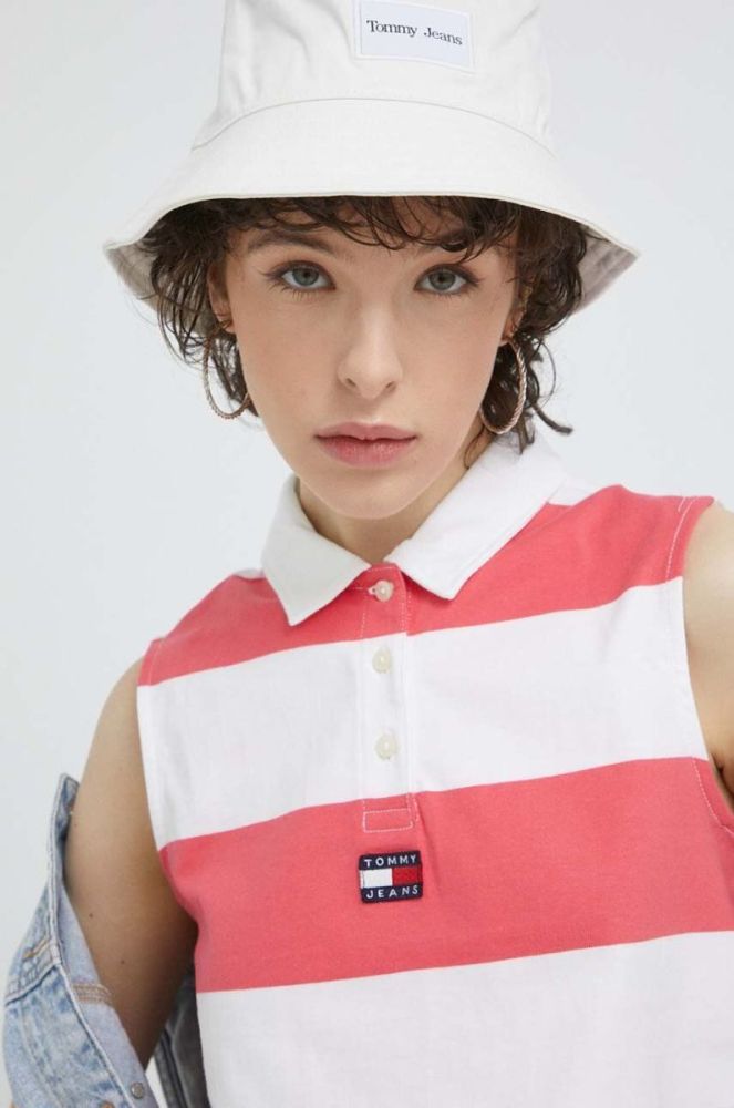 Бавовняний топ Tommy Jeans колір рожевий фото 4